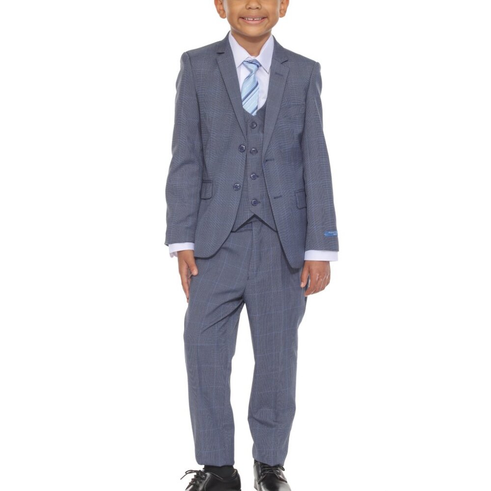 Charcoal Grey w/ Blue Glen Plaid 5 Piece Perry Ellis Boy's Suit